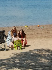 Kristen, Danielle and Jackson on beach