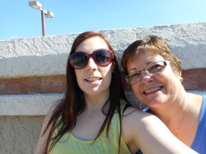 Darlene and Kari near the pool 