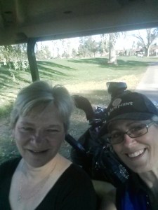 The girls selfie golfing
