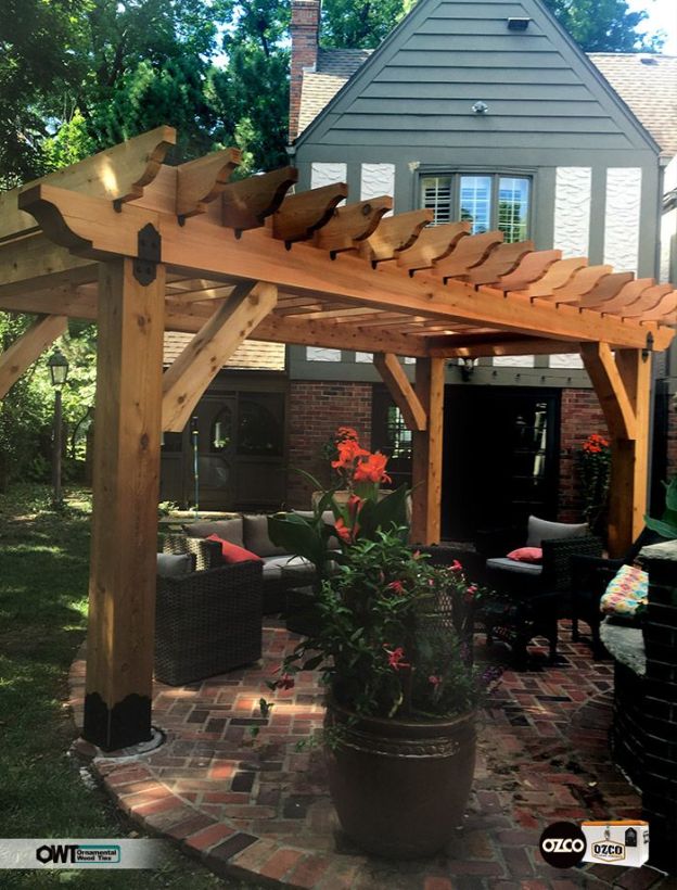 A free standing pergola made out of 6 x6 cedar with 2 x6 rails and cross beams. 